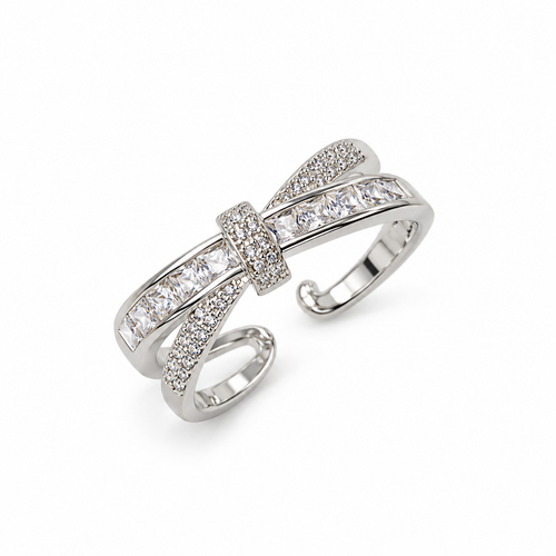 BELVYA Luxe Crossover Crystal Ring – Silver-Tone Adjustable Ring