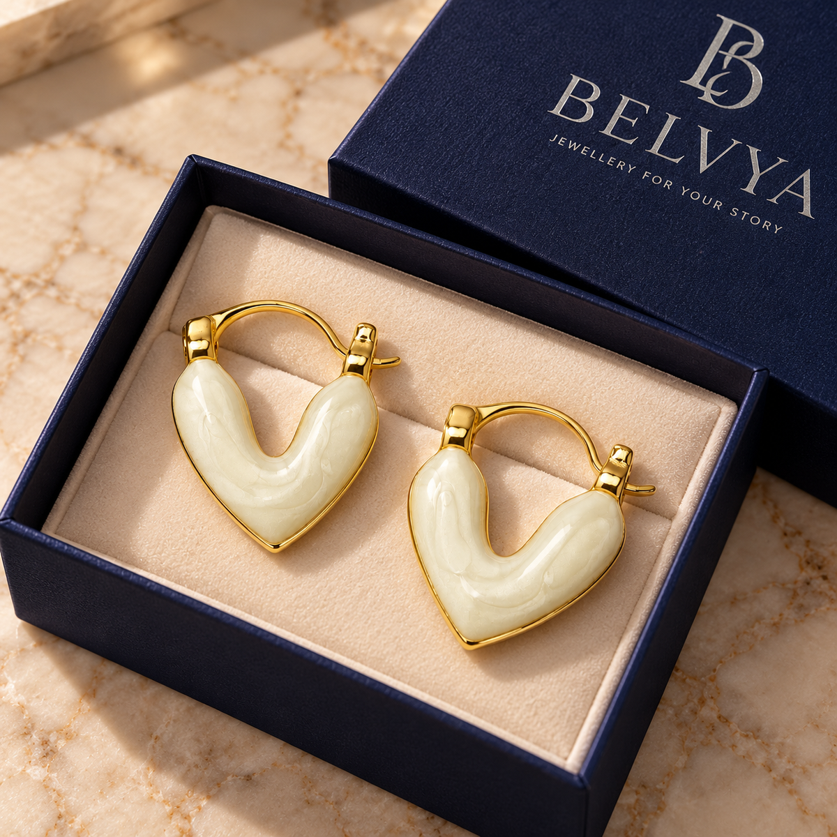 Ivory Pearl Heart Hoop Earrings for Women – Elegant Gold-Tone Statement Jewellery
