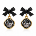 Black Bow Crystal Drop Earrings for Women – Elegant Gold-Tone Statement Earrings