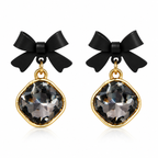 Black Bow Crystal Drop Earrings for Women – Elegant Gold-Tone Statement Earrings