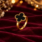 BELVYA Black Clover Adjustable Ring for Women & Girls – Elegant Golden Fashion Jewellery