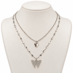 Silver-Tone Double Layer Butterfly Pendant Necklace for Women