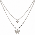 Silver-Tone Double Layer Butterfly Pendant Necklace for Women