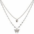 Silver-Tone Double Layer Butterfly Pendant Necklace for Women