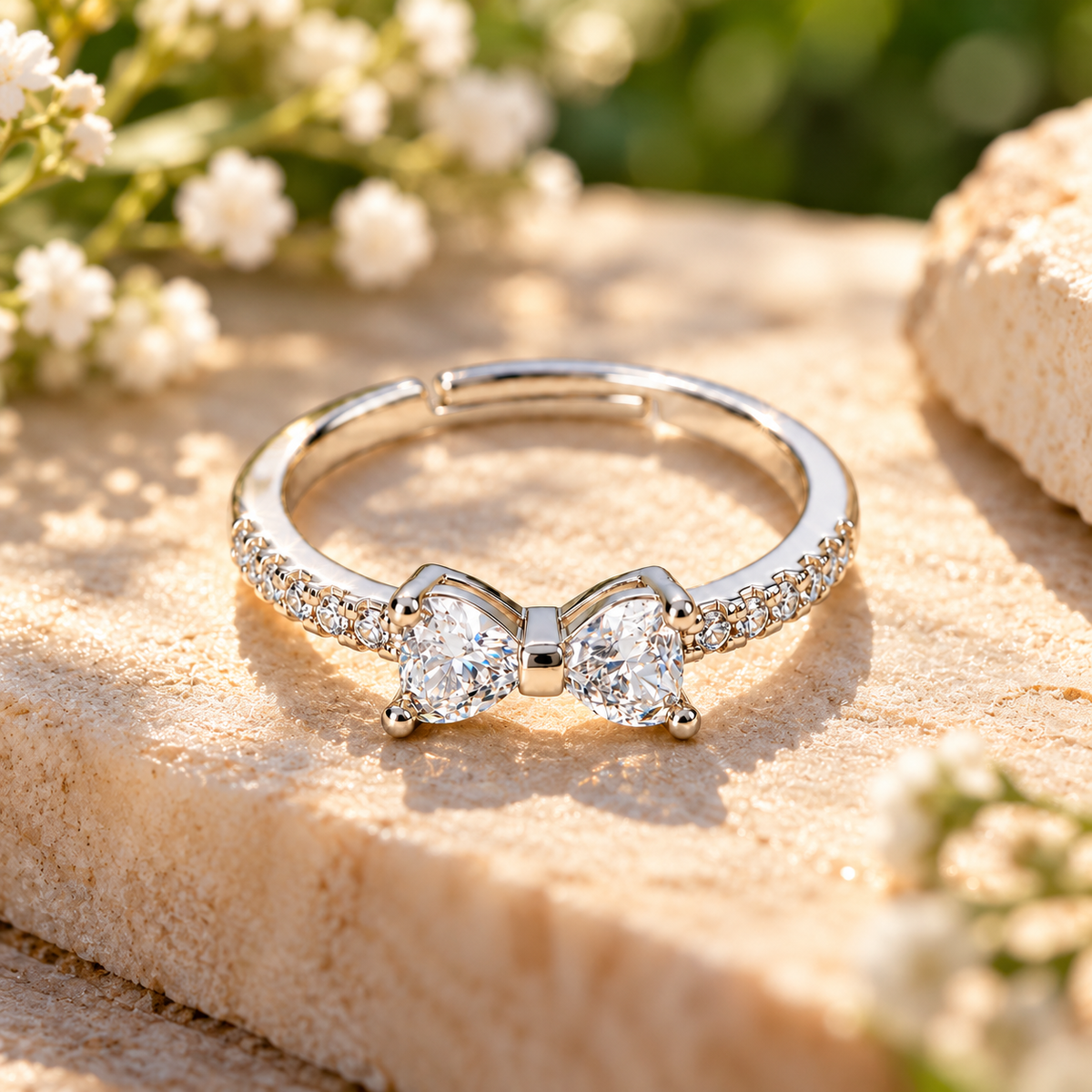 Elegant Silver Bow Crystal Ring for Women – Sparkling Adjustable Artificial Jewellery