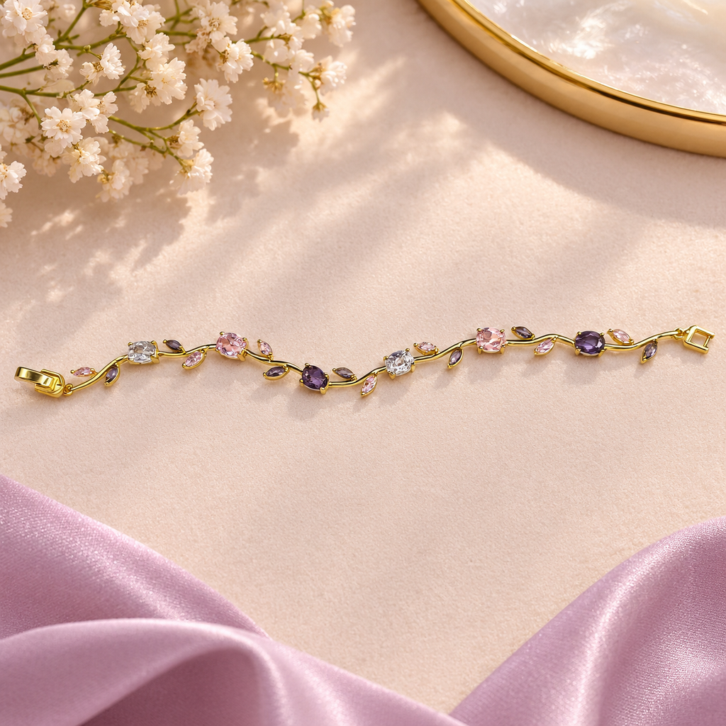 Golden Multicolor Crystal Vine Bracelet for Women