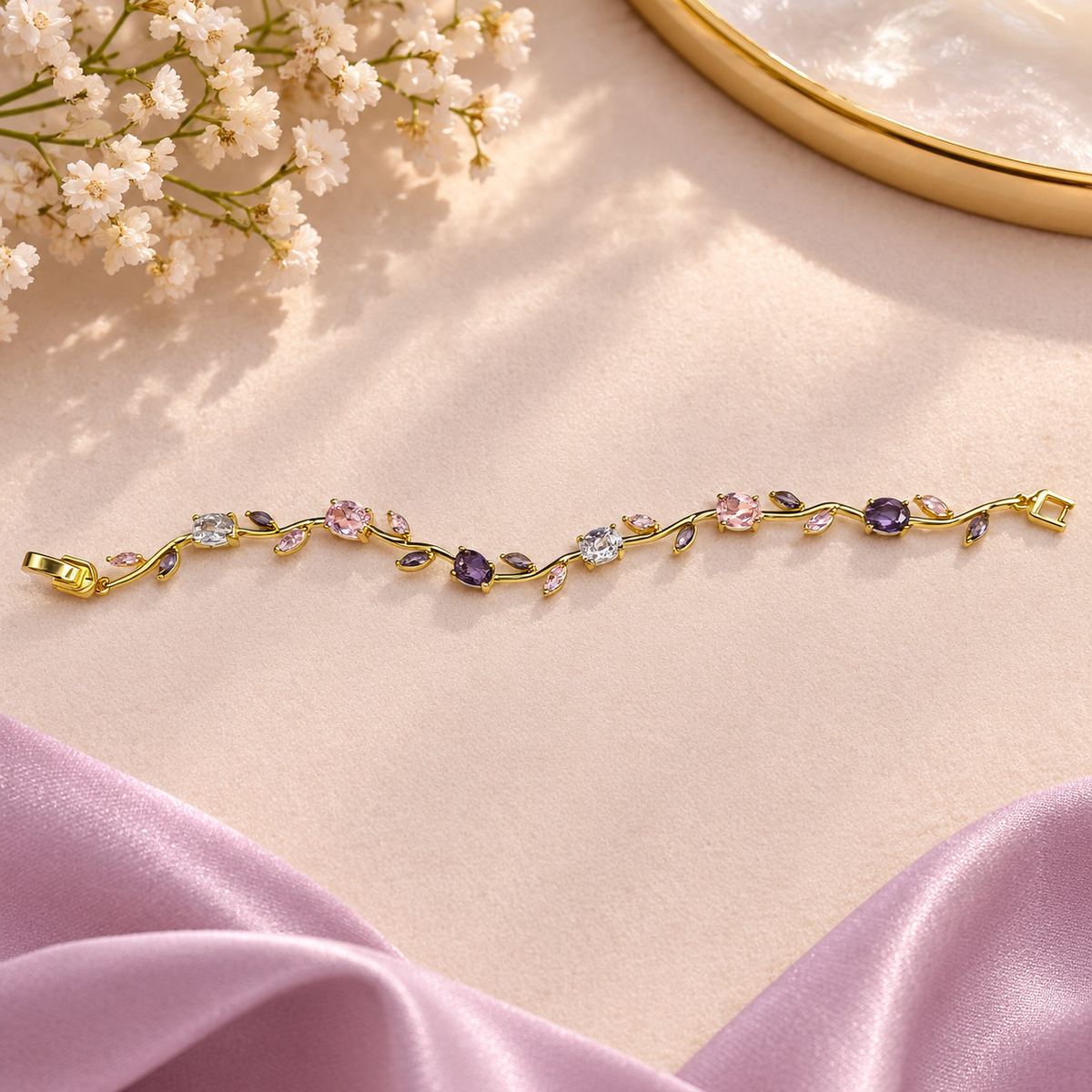 Golden Multicolor Crystal Vine Bracelet for Women