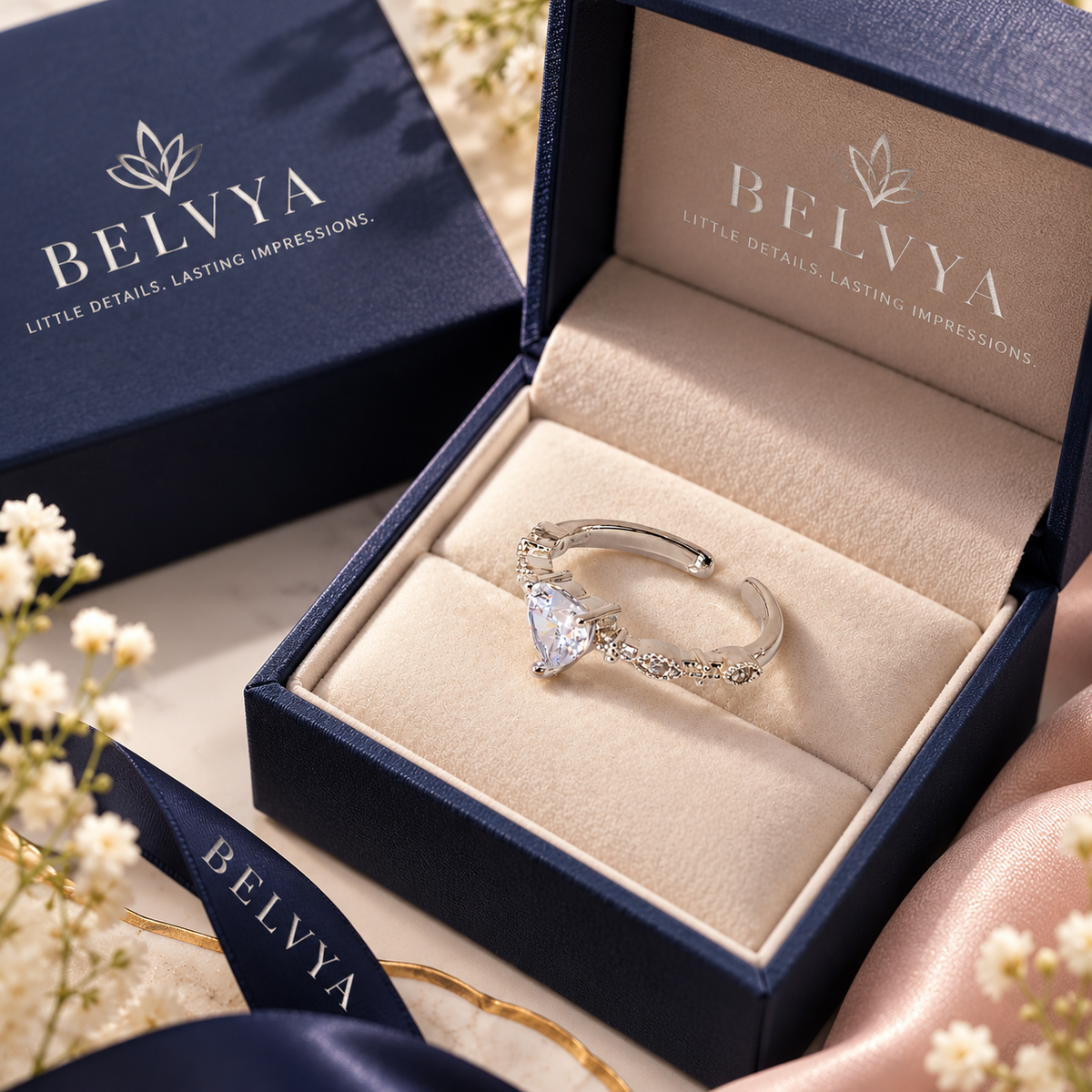 Silver Heart Crystal Open Ring for Women – BELVYA