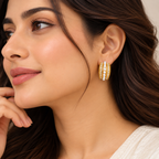 Gold-Tone Pearl & Crystal Hoop Earrings for Women – Elegant Artificial Jewellery
