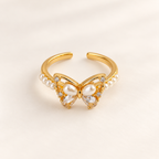 BELVYA Golden Butterfly Ring for Women & Girls with Pearl and Crystal Details | Adjustable Open Ring