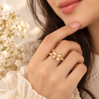 BELVYA Golden Butterfly Ring for Women & Girls with Pearl and Crystal Details | Adjustable Open Ring