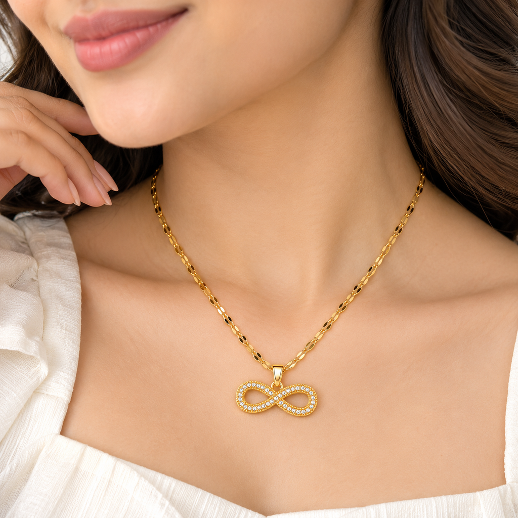 Elegant Pavé Infinity Gold-Tone Necklace for Women
