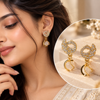Gold-Tone Crystal Swirl Drop Earrings with Pearl-Look Accent