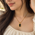 BELVYA Elegant Black Stone Gold-Tone Pendant Necklace for Women