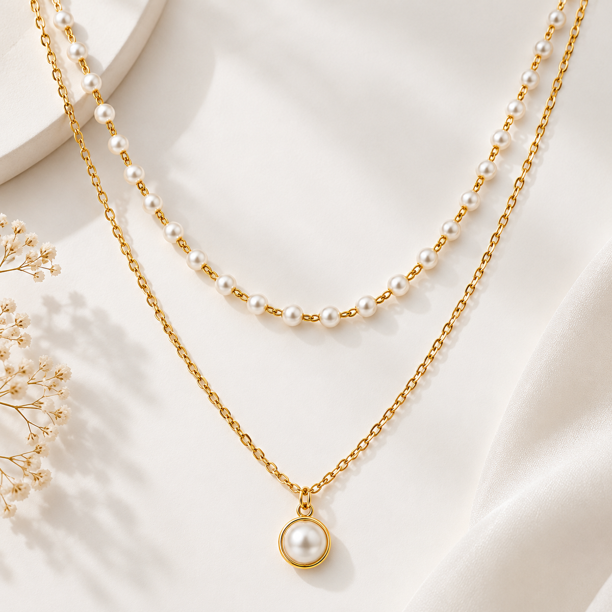 Elegant Pearl Layered Necklace Set for Women – Gold-Tone Artificial Jewellery
