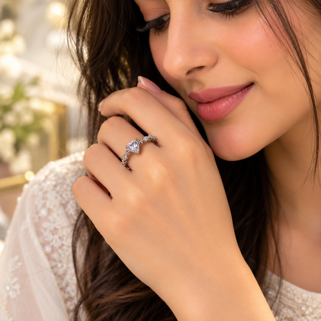 Silver Heart Crystal Open Ring for Women – BELVYA