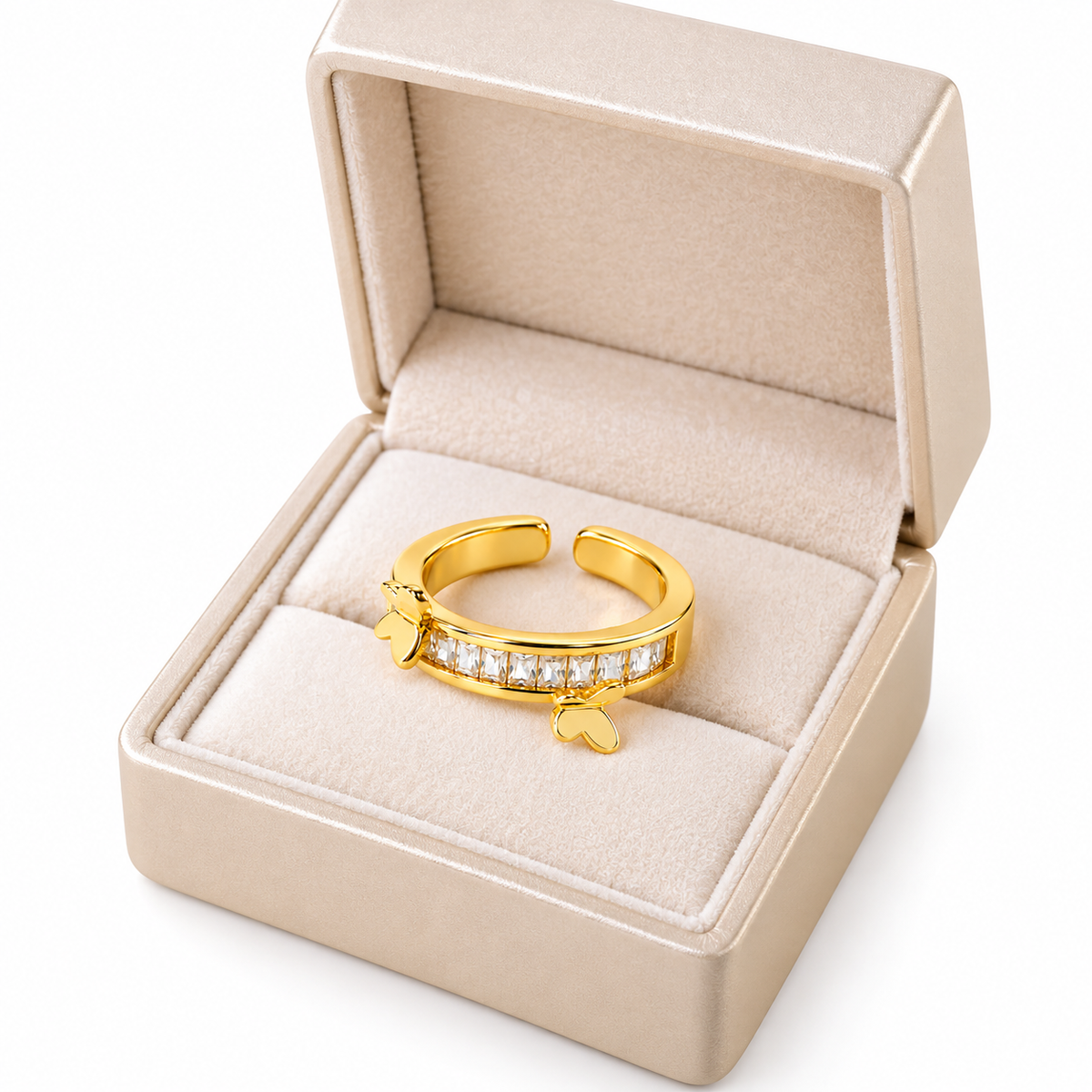 Women’s Gold-Tone Artificial Ring with Clear Stones & Butterfly Design | Adjustable Fashion Jewellery