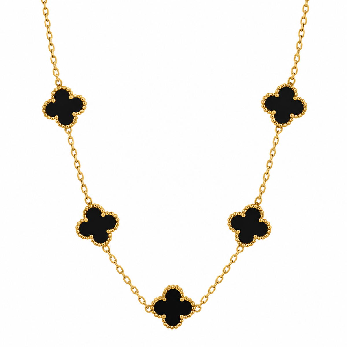BELVYA Midnight Clover Necklace – Black & Gold Elegance
