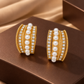 Gold-Tone Pearl & Crystal Hoop Earrings for Women – Elegant Artificial Jewellery