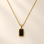 BELVYA Elegant Black Stone Gold-Tone Pendant Necklace for Women