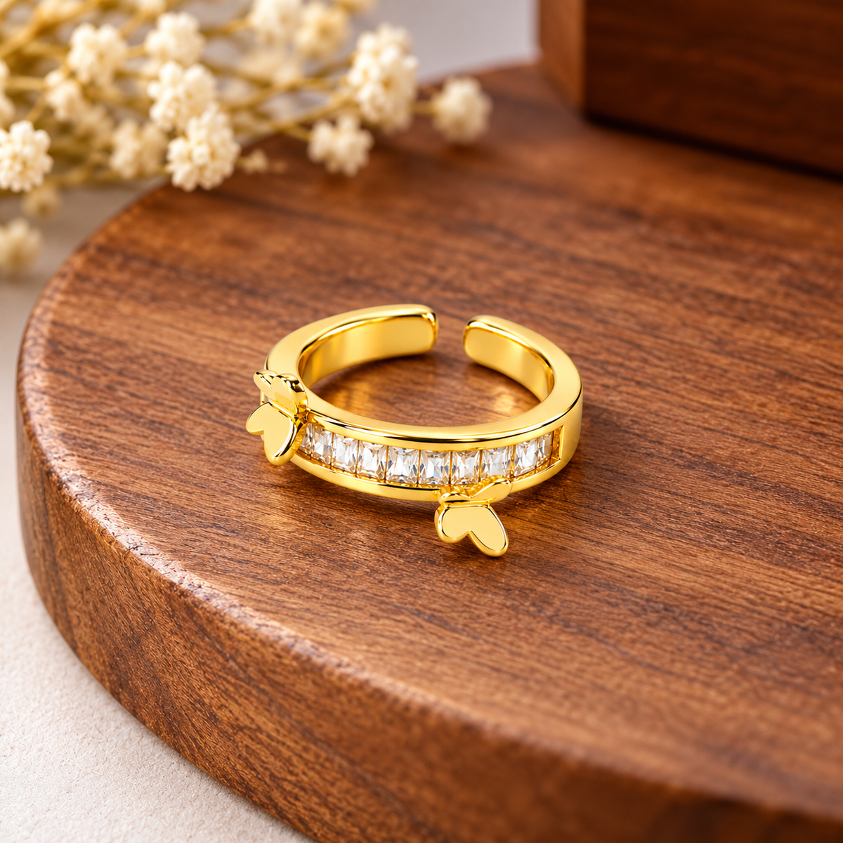 Women’s Gold-Tone Artificial Ring with Clear Stones & Butterfly Design | Adjustable Fashion Jewellery
