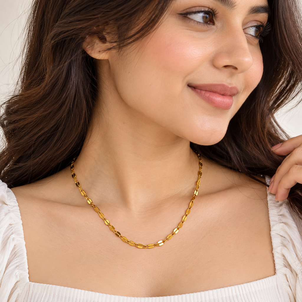 Elegant Gold-Tone Link Chain Necklace for Women | Minimalist Artificial Jewellery