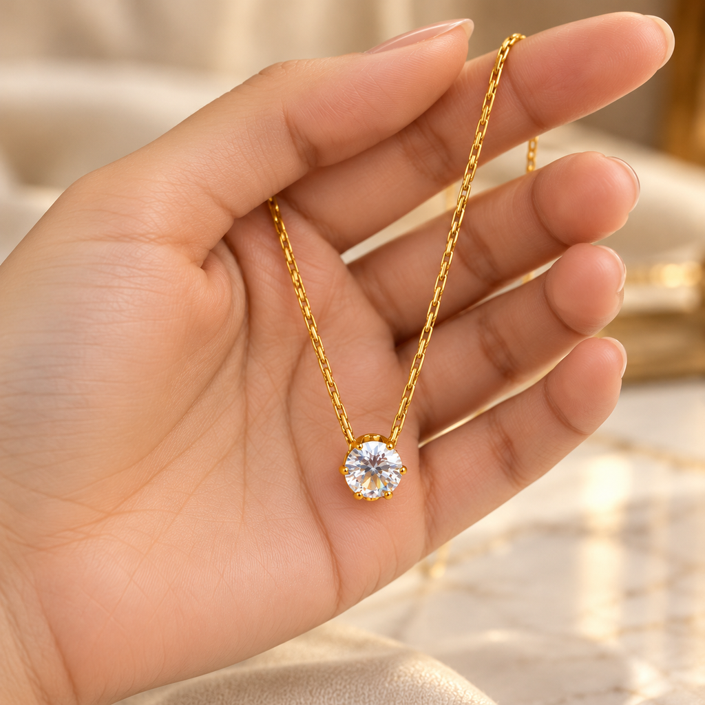 Golden Glow Solitaire Pendant Necklace for Women