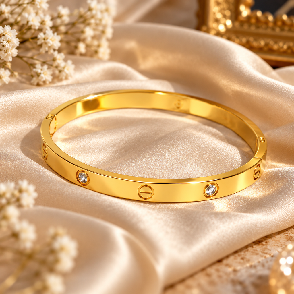 Golden Screw Design Kada Bracelet for Women – Elegant High-Shine Artificial Jewellery