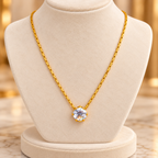Golden Glow Solitaire Pendant Necklace for Women