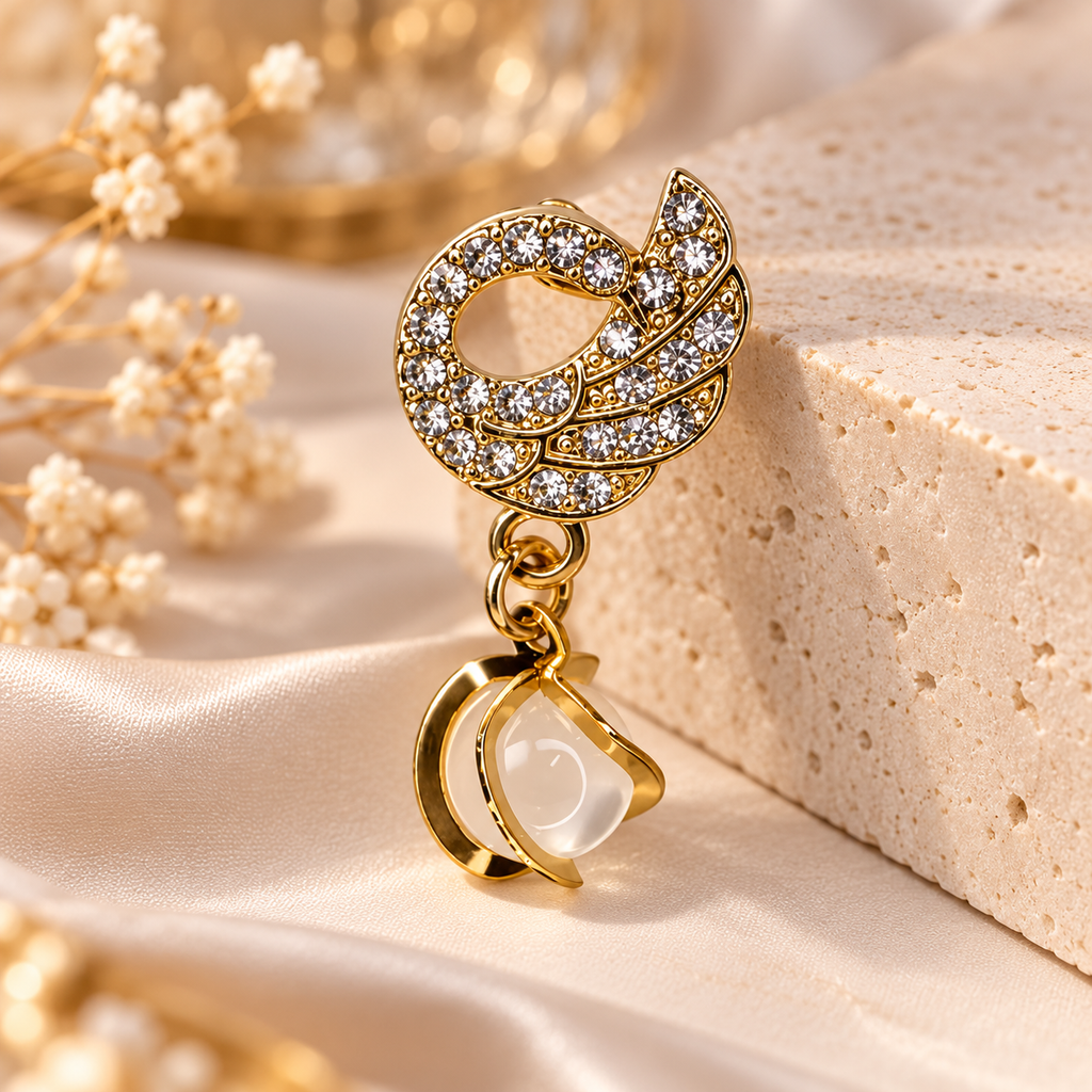 Gold-Tone Crystal Swirl Drop Earrings with Pearl-Look Accent