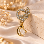 Gold-Tone Crystal Swirl Drop Earrings with Pearl-Look Accent