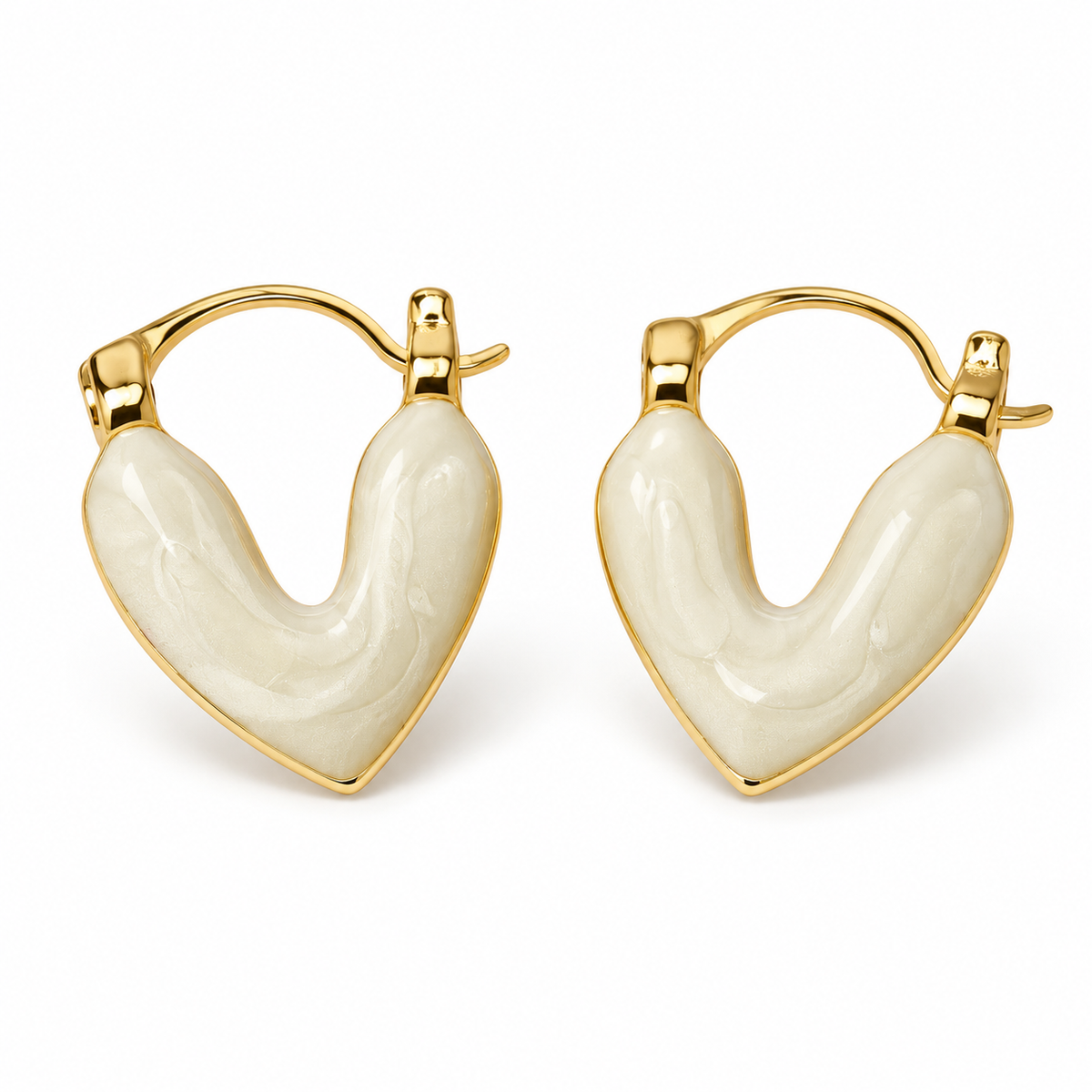 Ivory Pearl Heart Hoop Earrings for Women – Elegant Gold-Tone Statement Jewellery