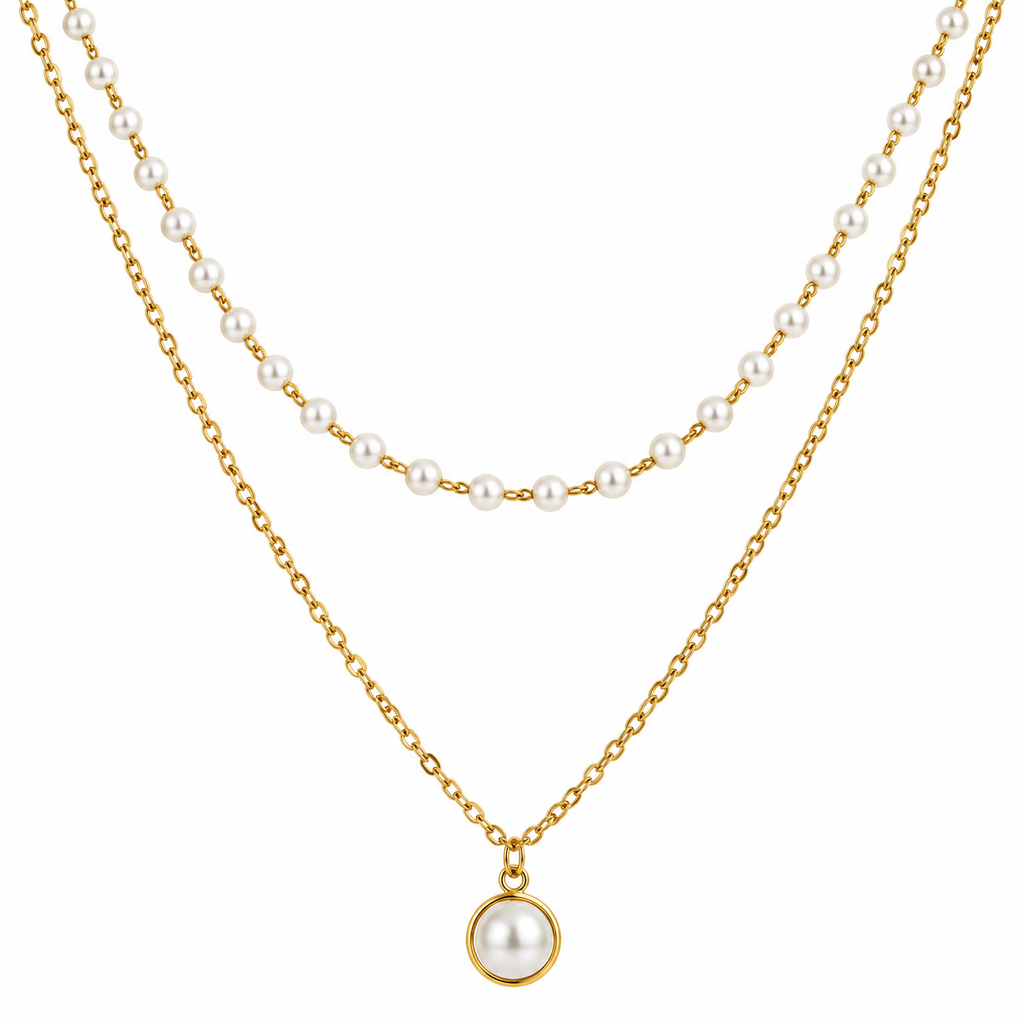 Elegant Pearl Layered Necklace Set for Women – Gold-Tone Artificial Jewellery