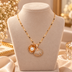 BELVYA Ocean Charm Pearl & Crystal Shell Pendant Necklace