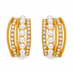Gold-Tone Pearl & Crystal Hoop Earrings for Women – Elegant Artificial Jewellery