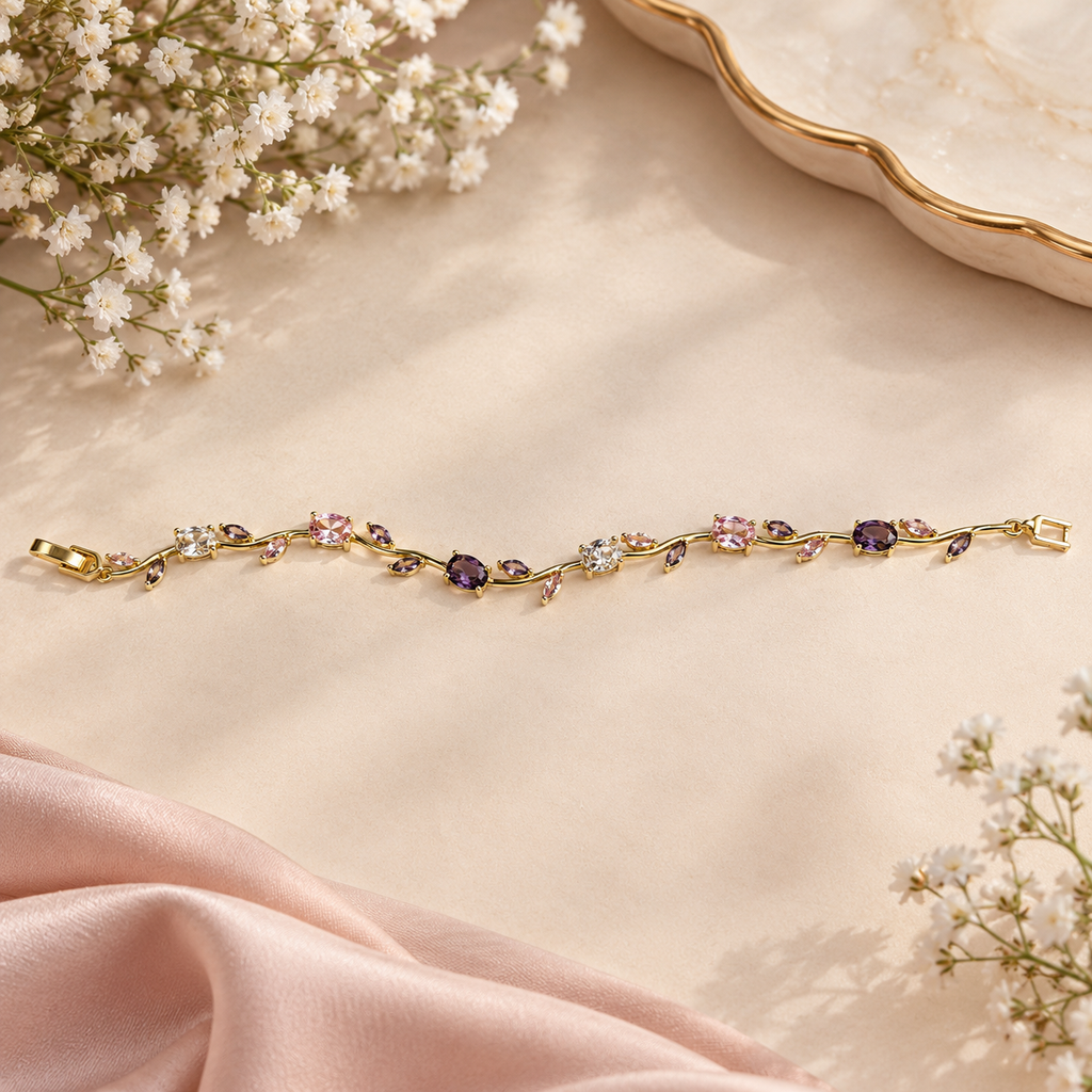 Golden Multicolor Crystal Vine Bracelet for Women