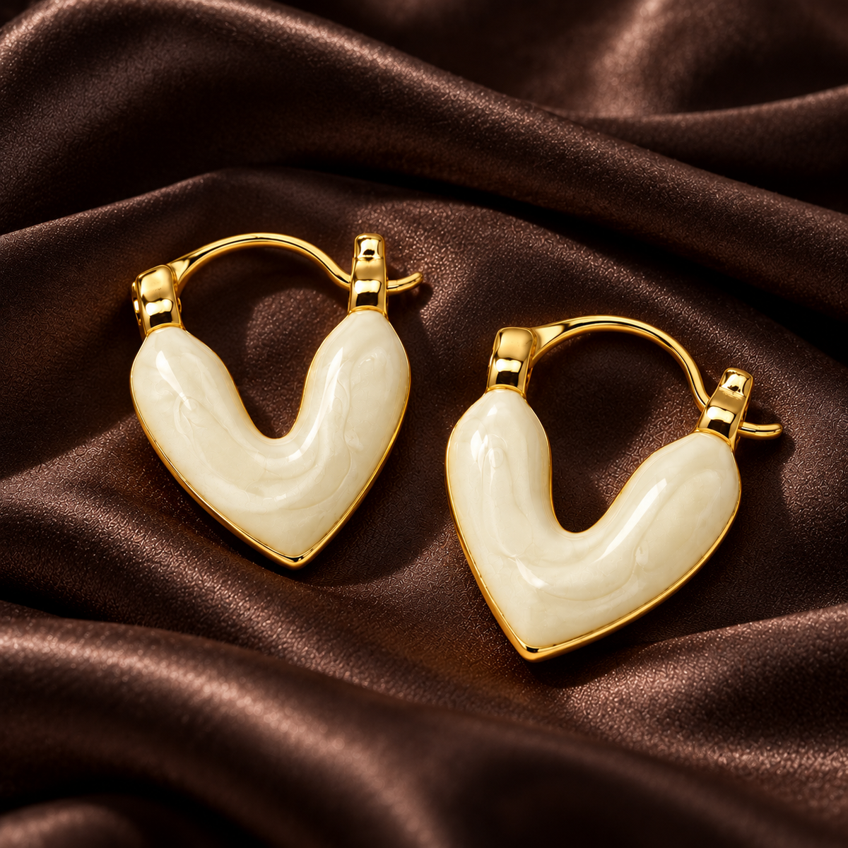 Ivory Pearl Heart Hoop Earrings for Women – Elegant Gold-Tone Statement Jewellery