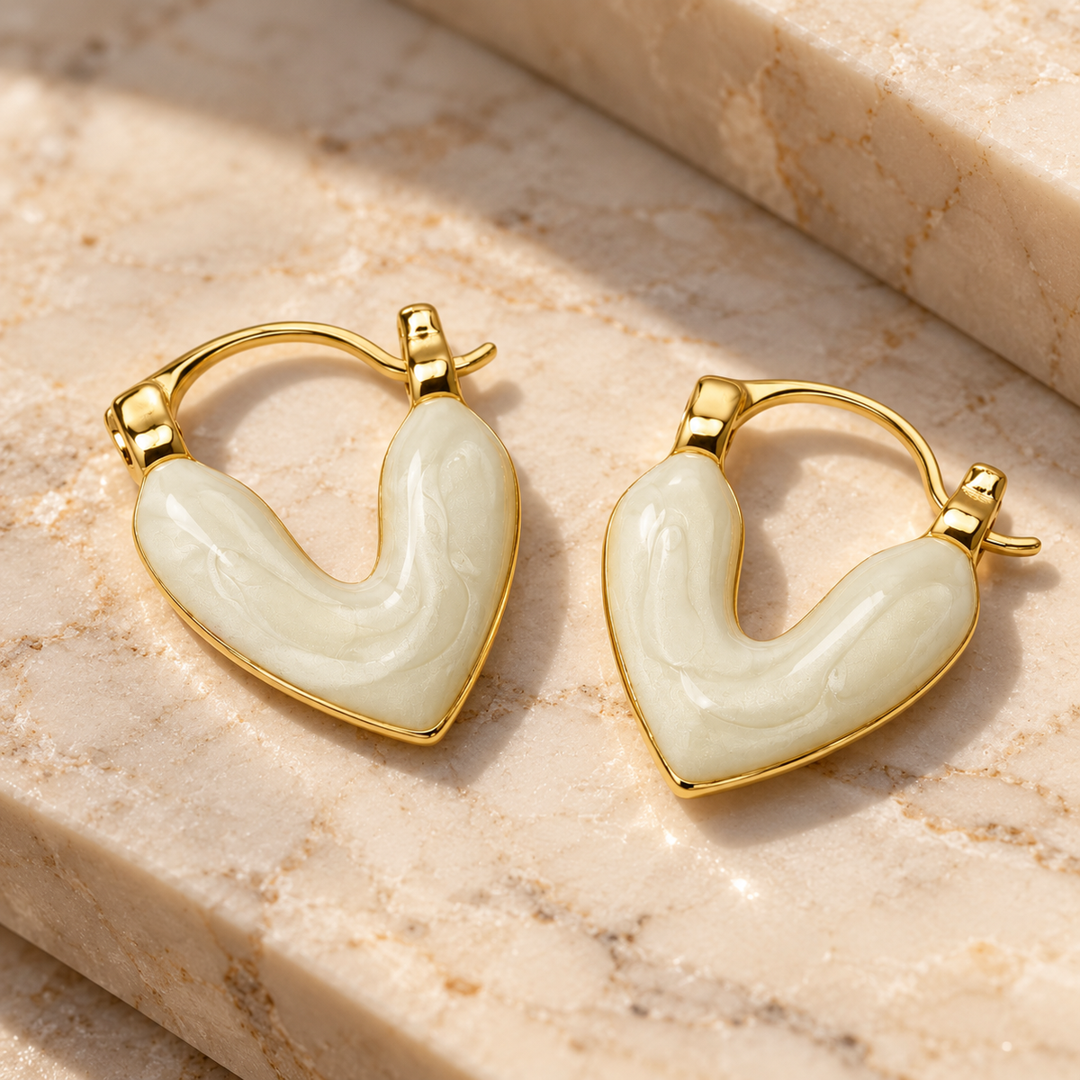 Ivory Pearl Heart Hoop Earrings for Women – Elegant Gold-Tone Statement Jewellery