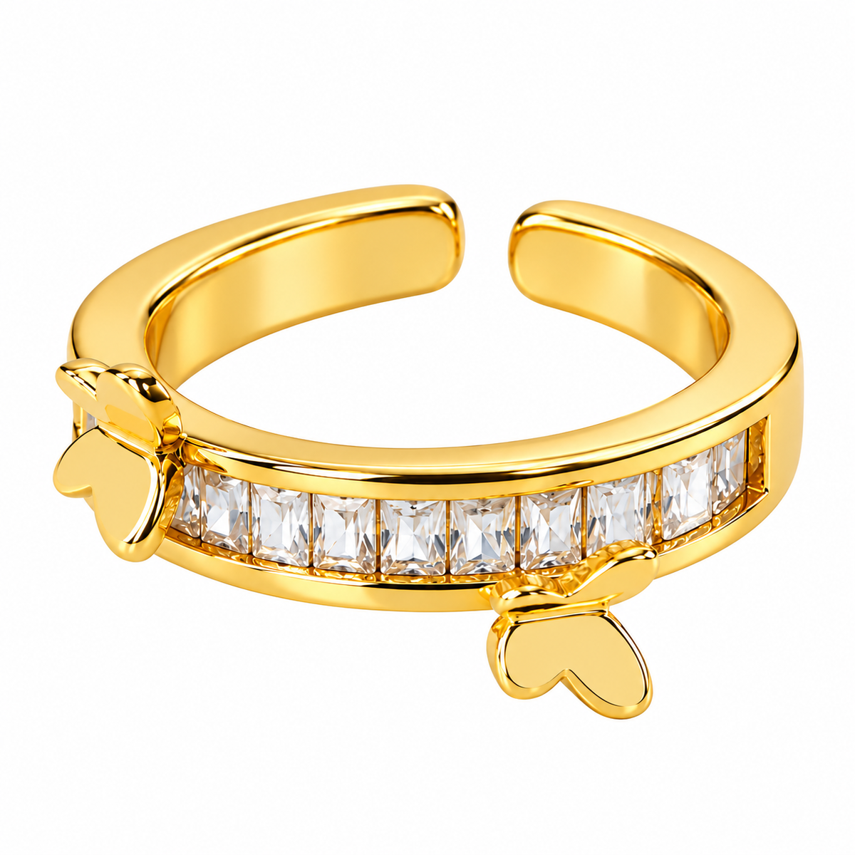 Women’s Gold-Tone Artificial Ring with Clear Stones & Butterfly Design | Adjustable Fashion Jewellery