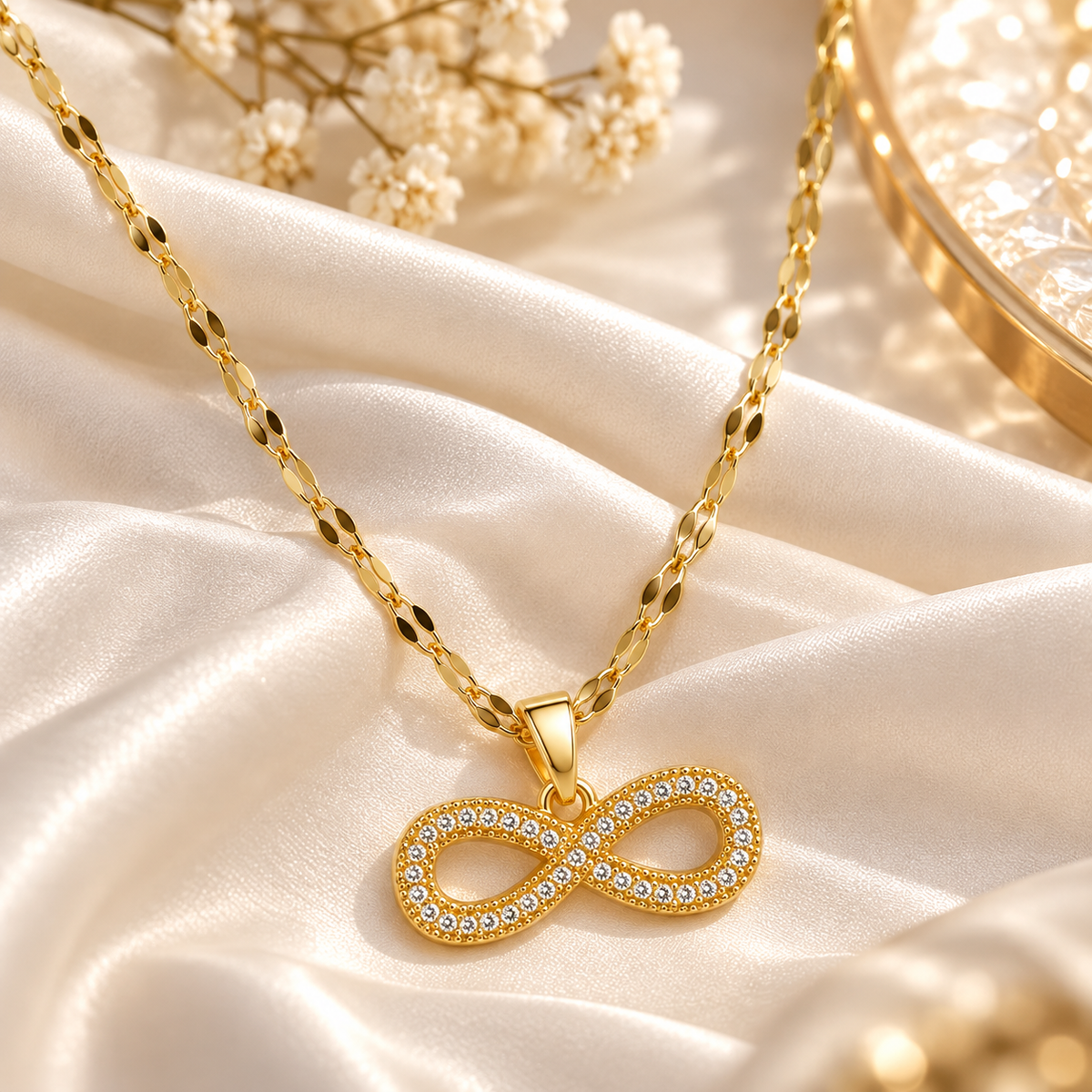 Elegant Pavé Infinity Gold-Tone Necklace for Women