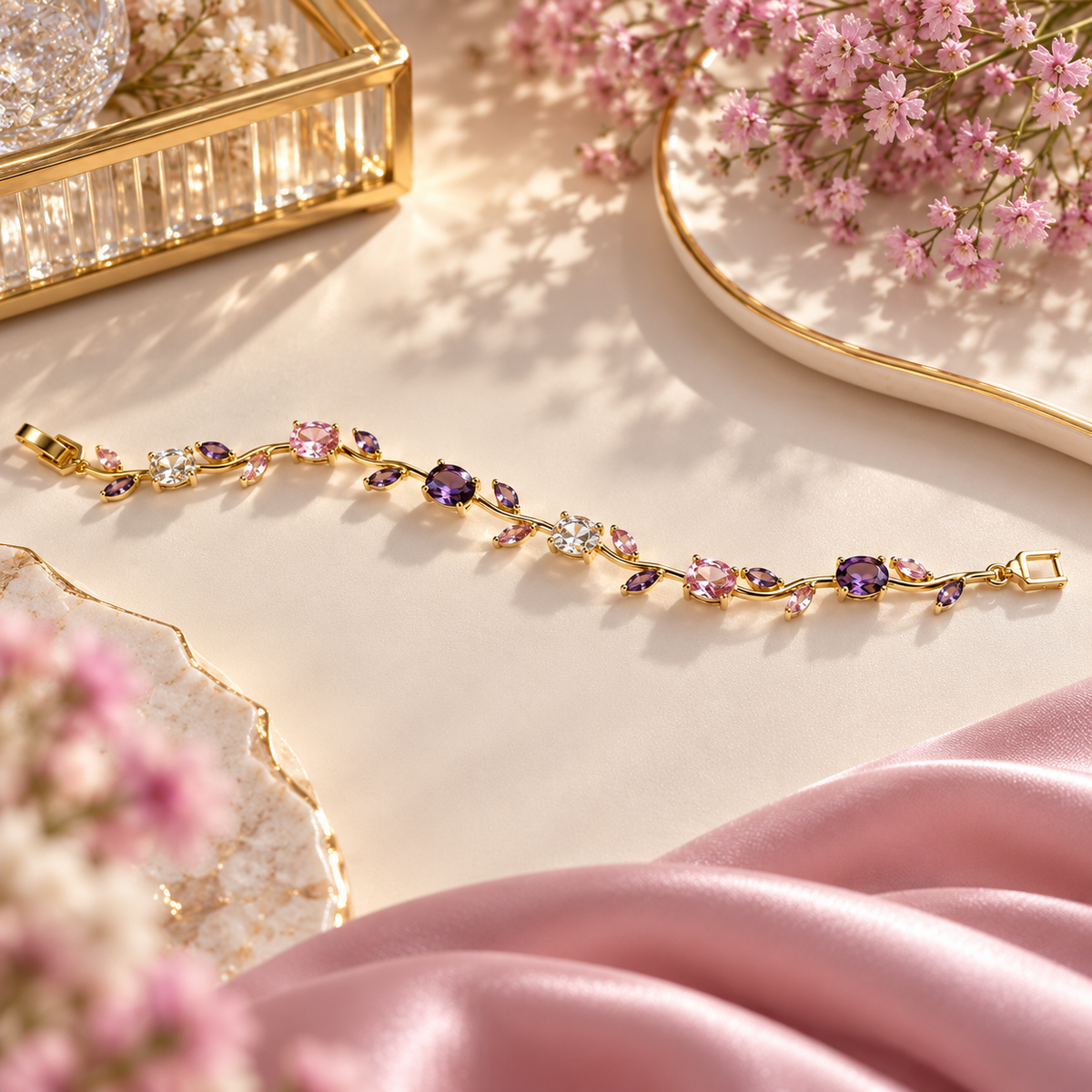 Golden Multicolor Crystal Vine Bracelet for Women