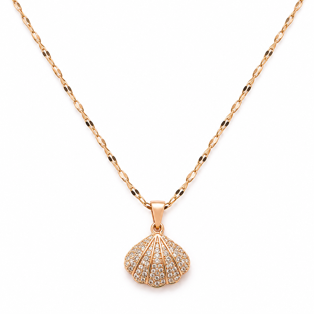 BELVYA Ocean Charm Pearl & Crystal Shell Pendant Necklace