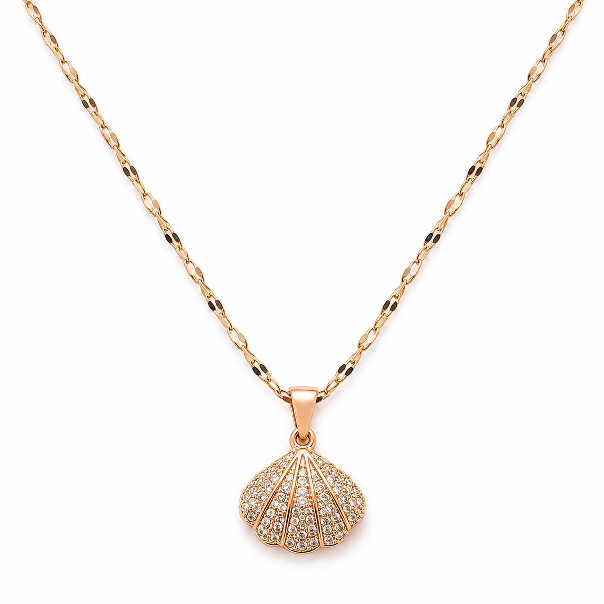 BELVYA Ocean Charm Pearl & Crystal Shell Pendant Necklace