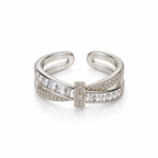 BELVYA Luxe Crossover Crystal Ring – Silver-Tone Adjustable Ring
