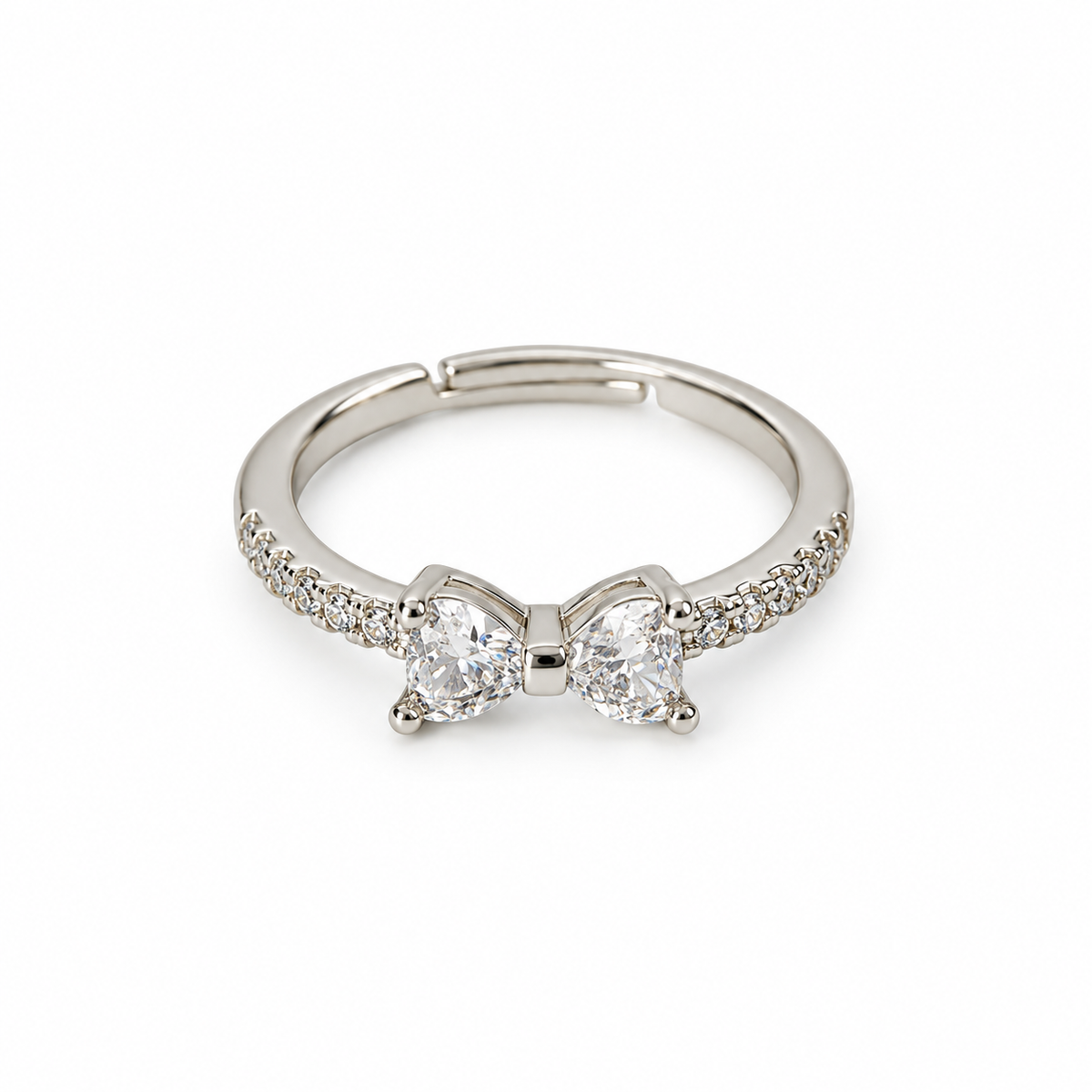 Elegant Silver Bow Crystal Ring for Women – Sparkling Adjustable Artificial Jewellery