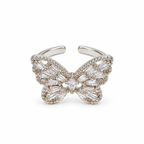 Elegant Silver Butterfly Crystal Ring for Women | Sparkling Adjustable Artificial Jewellery