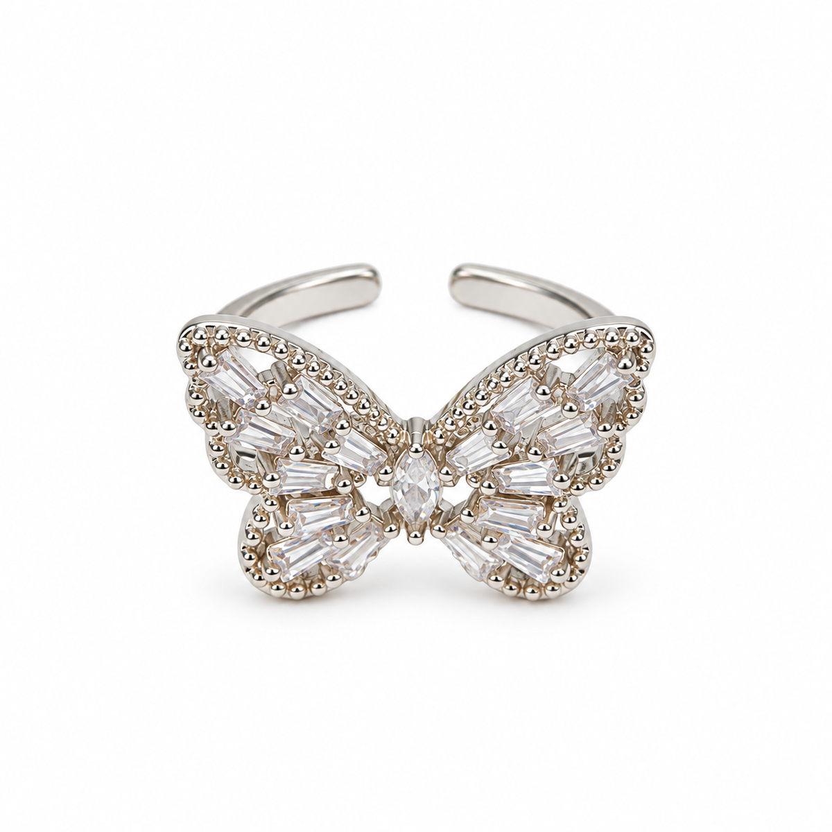 Elegant Silver Butterfly Crystal Ring for Women | Sparkling Adjustable Artificial Jewellery