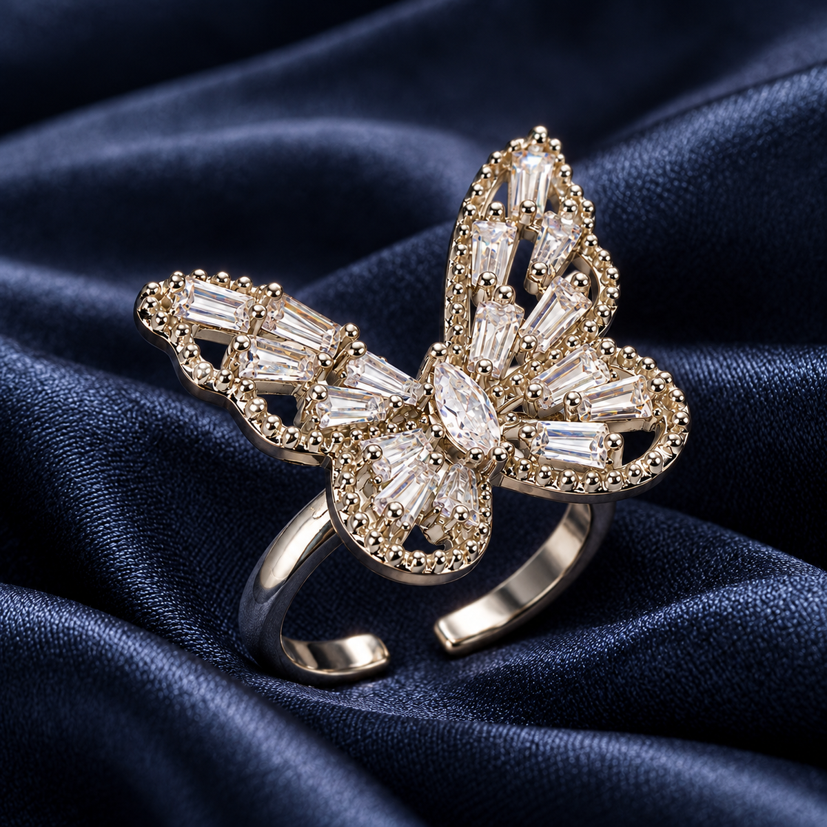 Elegant Silver Butterfly Crystal Ring for Women | Sparkling Adjustable Artificial Jewellery