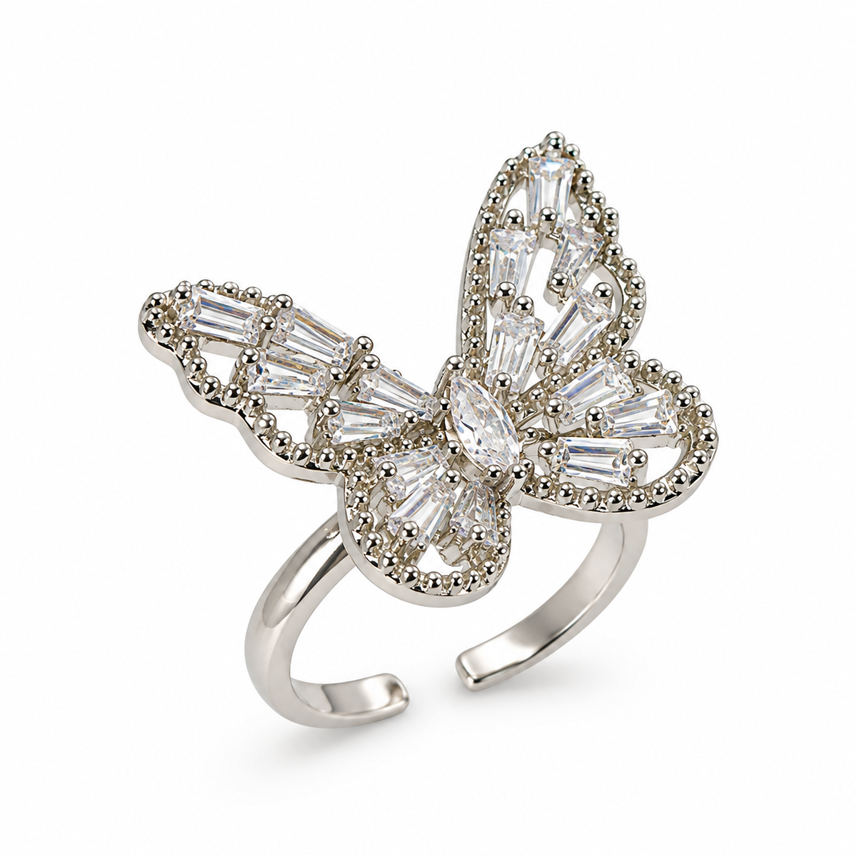 Elegant Silver Butterfly Crystal Ring for Women | Sparkling Adjustable Artificial Jewellery