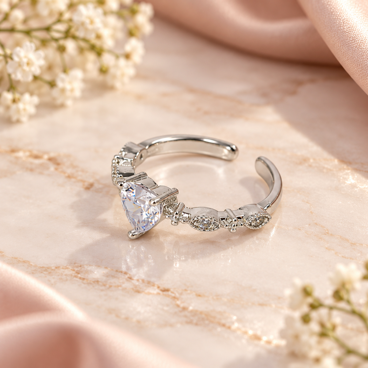 Silver Heart Crystal Open Ring for Women – BELVYA
